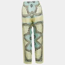 Valentino Turquoise/Yellow Printed Silk Straight Pants L