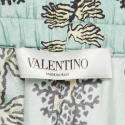 Valentino Turquoise/Yellow Printed Silk Straight Pants L