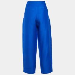 مملوكة مسبقًا Valentino Blue Wool & Silk Pleated Tapered Trousers M