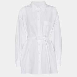 Pre Owned Valentino White Cotton Waist Tie Shirt XS