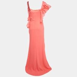 Pre Owned Valentino Pink Crepe Embellished Maxi Dress M