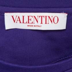 Pre Owned Valentino Purple Sequin Embroidered Jersey Oversized Crop T-Shirt M
