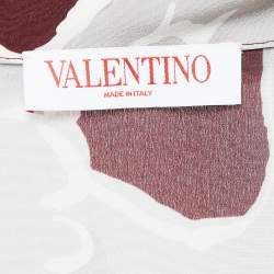 Pre Owned Valentino Burgundy Printed Silk and Ostrich Feather Pyjama Shirt and Pants Set L