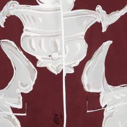 Pre Owned Valentino Burgundy Printed Silk and Ostrich Feather Pyjama Shirt and Pants Set L