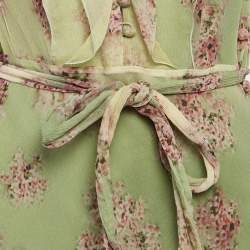 Pre Owned Valentino Roma Vintage Green Floral Print Chiffon Short Dress M