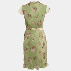 Pre Owned Valentino Roma Vintage Green Floral Print Chiffon Short Dress M