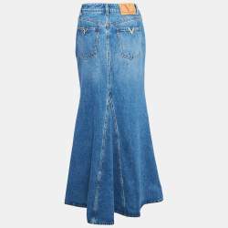 Pre Owned Valentino Blue Denim Flared Maxi Skirt S