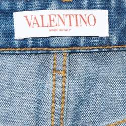 Pre Owned Valentino Blue Denim Flared Maxi Skirt S