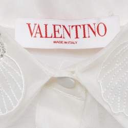Pre Owned Valentino White Floral Embellished Organza Silk Sheer Shirt XS