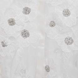 Pre Owned Valentino White Floral Embellished Organza Silk Sheer Shirt XS