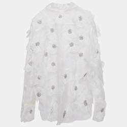 Pre Owned Valentino White Floral Embellished Organza Silk Sheer Shirt XS