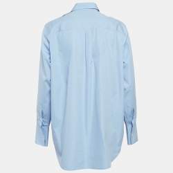 Pre Owned Valentino Blue Cotton One Shoulder Flap Detail Shirt S