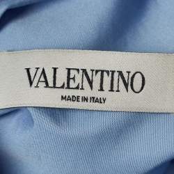 Pre Owned Valentino Blue Cotton One Shoulder Flap Detail Shirt S