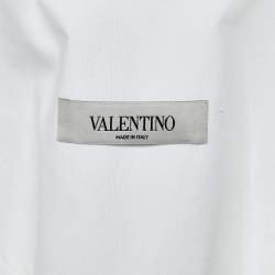 Pre Owned Valentino White Logo Print Poplin Tie-Up Neck Detail Oversize Shirt L
