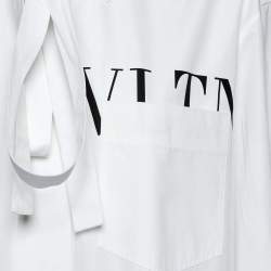Pre Owned Valentino White Logo Print Poplin Tie-Up Neck Detail Oversize Shirt L