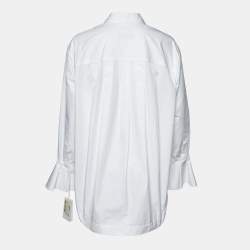 Pre Owned Valentino White Logo Print Poplin Tie-Up Neck Detail Oversize Shirt L