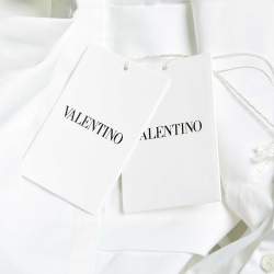 Pre Owned Valentino White Logo Print Poplin Tie-Up Neck Detail Oversize Shirt L
