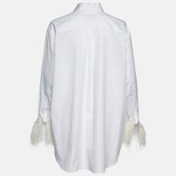 Pre Owned Valentino White Cotton Feather Cuff Trim Button Front Shirt L