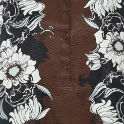 Pre Owned Valentino Brown Street Flowers Daisyland Print Cotton & Silk Shirt Dress M