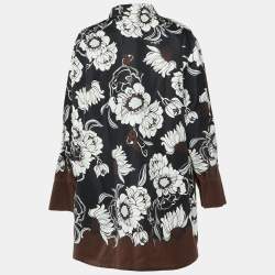 Pre Owned Valentino Brown Street Flowers Daisyland Print Cotton & Silk Shirt Dress M