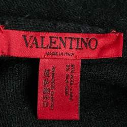 مملوكة مسبقًا Valentino Black Logo Intarsia Wool Knit Tasseled Poncho One Size