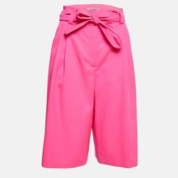 Valentino Fluorescent Pink Wool Pleated Knee Length Shorts S