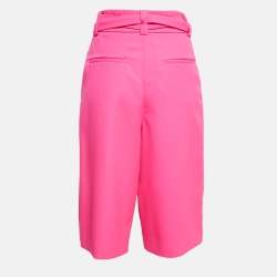 Valentino Fluorescent Pink Wool Pleated Knee Length Shorts S
