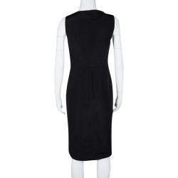 Pre Owned Valentino Black Plunged Neck Bow Detail Sleeveless Dress M