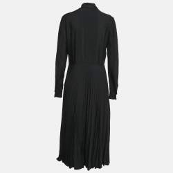 Pre Owned Valentino Black VLTN Print Crepe Pleated Midi Dress S
