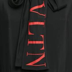 Pre Owned Valentino Black VLTN Print Crepe Pleated Midi Dress S