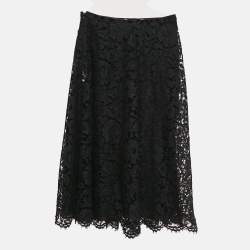 Valentino Black Lace Corded Midi  Skirt S