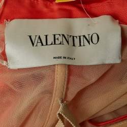 Pre Owned Valentino Coral Orange Silk Strapless Maxi Dress M