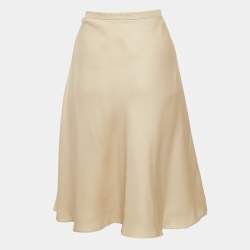 Pre Owned Valentino Beige Silk Flared Knee-Length Skirt L