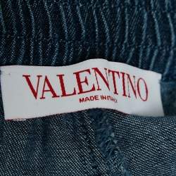 Pre Owned Valentino Blue Feather Trim Denim Shirt and Trouser Set M