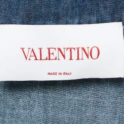 Pre Owned Valentino Blue Feather Trim Denim Shirt and Trouser Set M