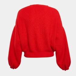 مملوكة مسبقًا Valentino Red Rib Knit Wool Blend Balloon Sleeve Sweater M