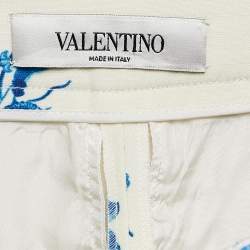 Pre Owned Valentino Blue Floral Print Wool Blend Wide-Leg Trousers S