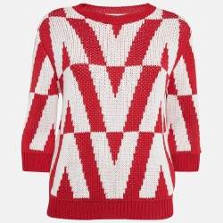 Valentino Red/White V Pattern Knit Sweater L