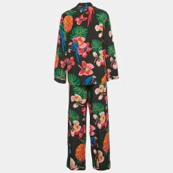 Pre Owned Valentino Black Tropical Print Silk Shirt and Pants M