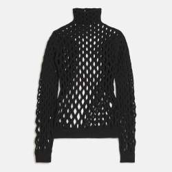 Pre Owned Valentino Black Mesh Knit High Neck Sweater L