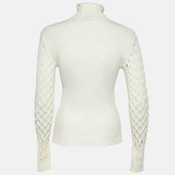 Pre Owned Valentino Ivory White Mesh Knit High Neck Jumper M