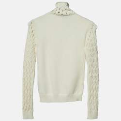 Pre Owned Valentino Ivory White Mesh Knit High Neck Jumper M