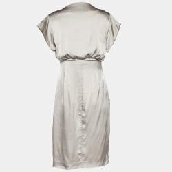 Pre Owned Valentino Grey Satin Silk Pleated Long Dress M