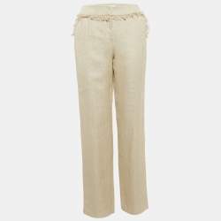 Valentino Beige Linen Fringed Trousers L