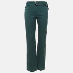 Valentino Vintage Green Gabardine Cotton Wide Leg Trousers S