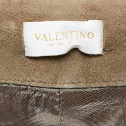 Pre Owned Valentino Brown Embroidered Suede Flared Trousers M