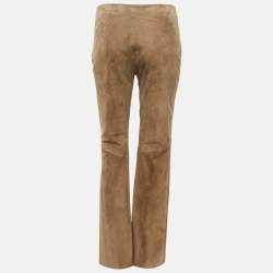Pre Owned Valentino Brown Embroidered Suede Flared Trousers M