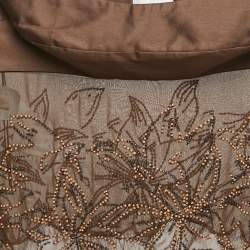 Pre Owned Valentino Brown Beaded Embroidered Silk Strappy Top S