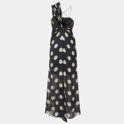 Pre Owned Valentino Black Polka Dot Print Silk Asymmetric Dress L