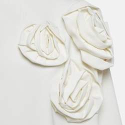 Pre Owned Valentino White Floral Applique Crepe Loose Fit Top M